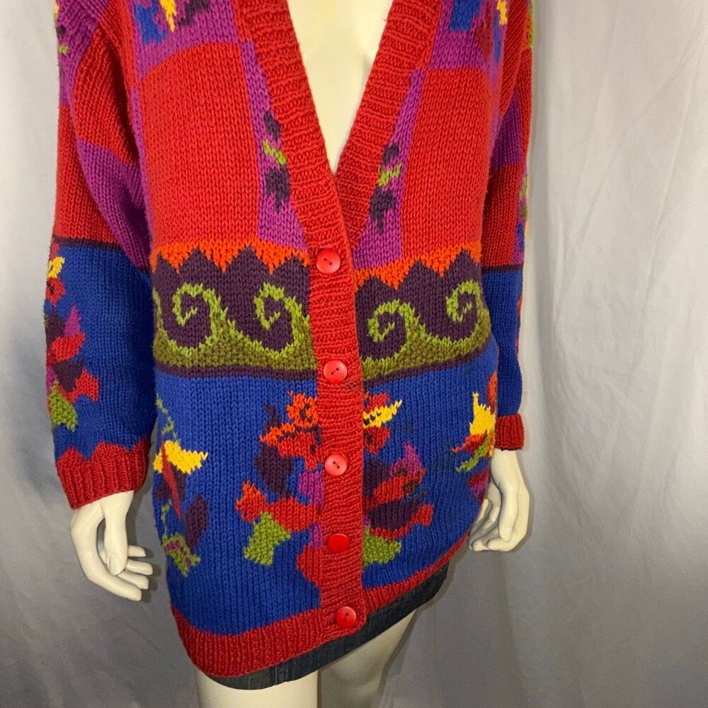 Vintage Jacquelyn by Browne Colorblock Floral Knit Cardigan Sweater | 80s 90s Bo - Picture 5 of 14